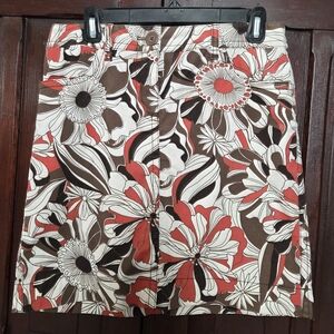 LOFT Floral Mini Skirt - Red and Brown